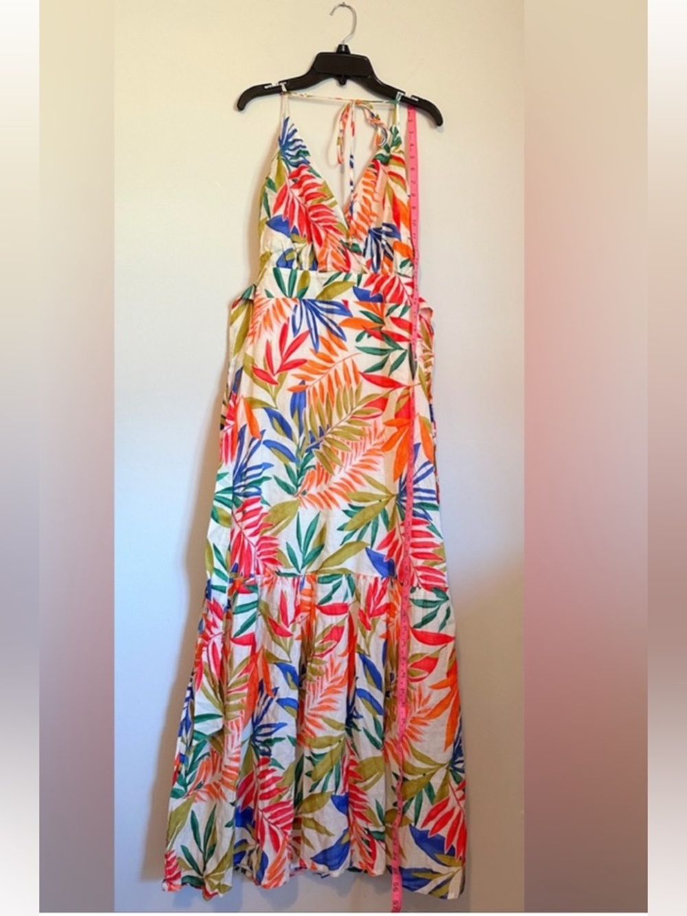 Lulu's White Maxi Dress with Multicolor Tropical Leaf Print